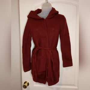 OUTLANDER Red Cozy Coatigan burgundy wool Knitted cardigan pockets,Belt hoodie S